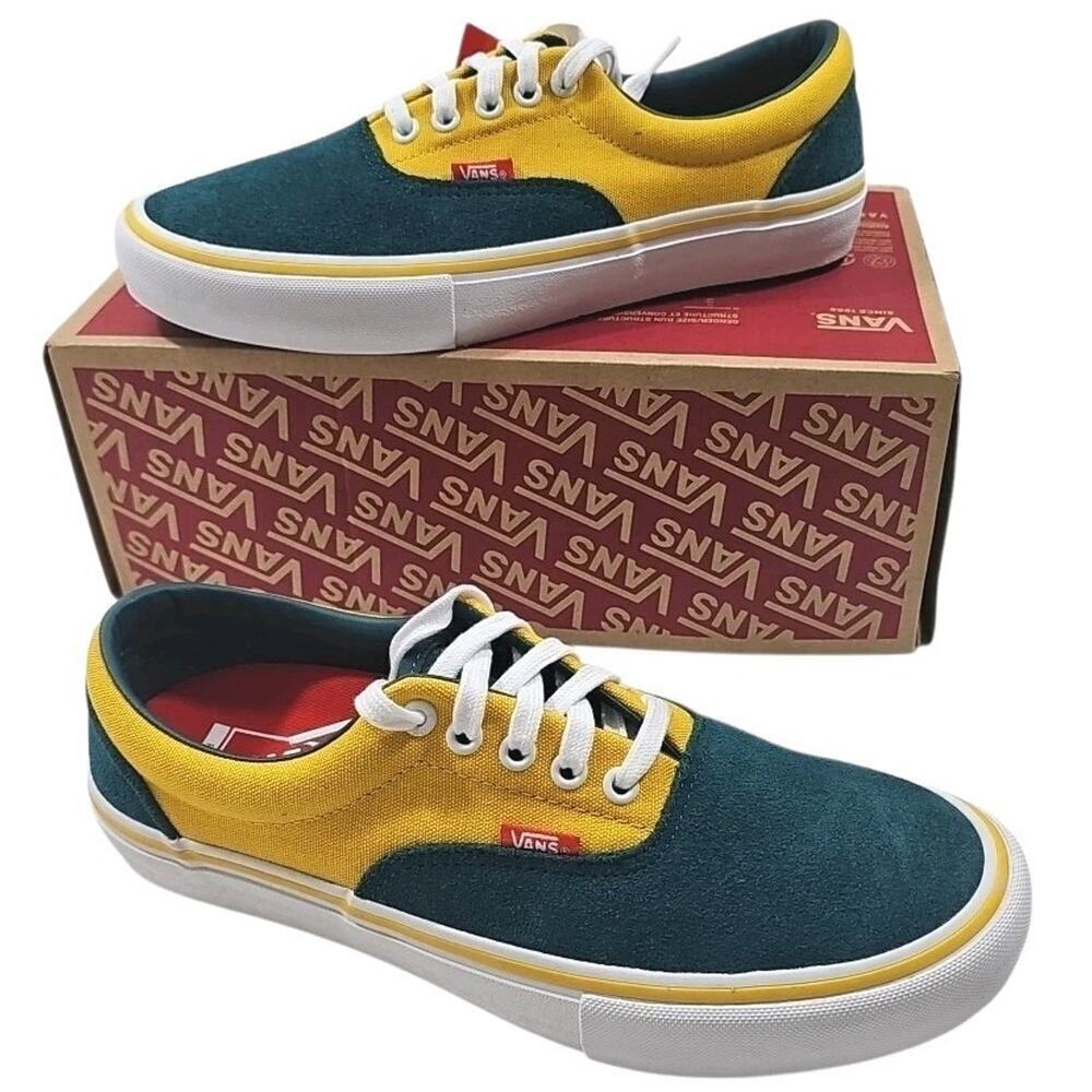 VANS ~Mens 9, Woman 10.5~ Era Pro Atlantic Yellow Green Suede Sneaker Shoes NEW.